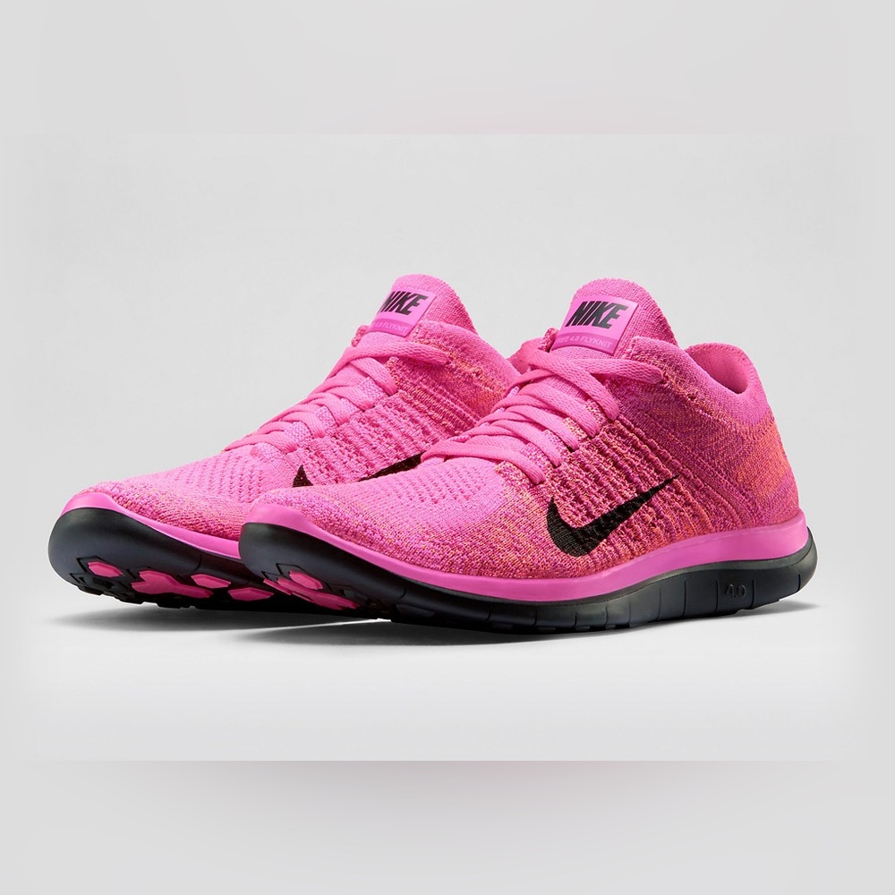 NIKE FREE RUNNING SHOE FLYKNIT 4.0 PINK POW/l MANGO BLACK WOMENS SIZE 8 Sneake